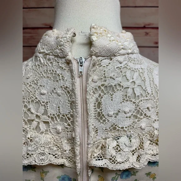 Vintage Floral High Neck Crochet Long Sleeve Prairie Dress